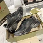 Gucci Unisex GG Rhyton Sneaker Black Leather Rubber Sole Lace-Up Mid-Heel - Image 3