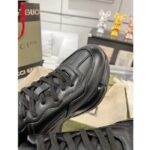 Gucci Unisex GG Rhyton Sneaker Black Leather Rubber Sole Lace-Up Mid-Heel - Image 9
