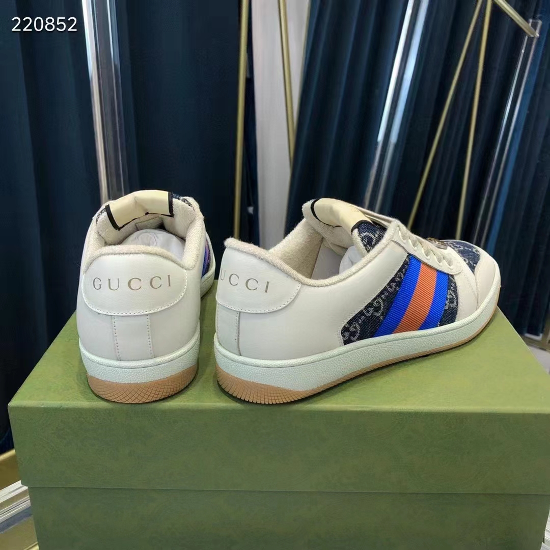 Gucci Unisex GG Screener Sneaker Blue Ivory Washed Organic Denim Bi-Color Rubber Low Heel Style ‎576223 2KQ40 4467 (3)