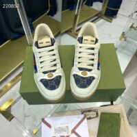 Gucci Unisex GG Screener Sneaker Blue Ivory Washed Organic Denim Bi-Color Rubber Low Heel Style ‎576223 2KQ40 4467 (9)