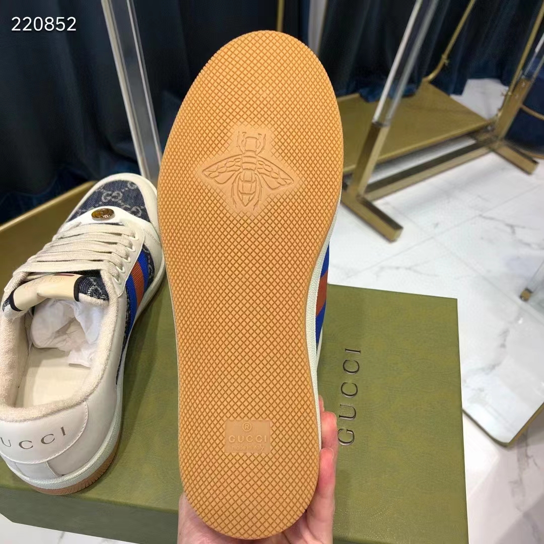 Gucci Unisex GG Screener Sneaker Blue Ivory Washed Organic Denim Bi-Color Rubber Low Heel Style ‎576223 2KQ40 4467 (6)