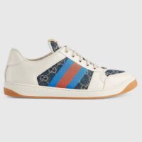 Gucci Unisex GG Screener Sneaker Blue Ivory Washed Organic Denim Bi-Color Rubber Low Heel Style ‎576223 2KQ40 4467 (9)