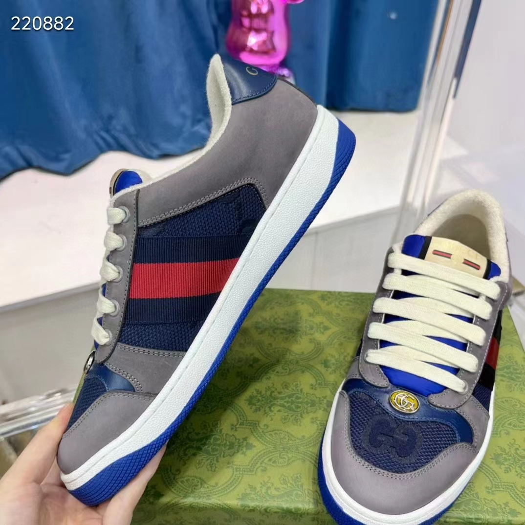 Gucci Unisex GG Screener Sneaker Grey Suede Maxi GG Canvas Bi-Color Rubber Low Heel Style ‎576223 FAA3T 4551 (1)