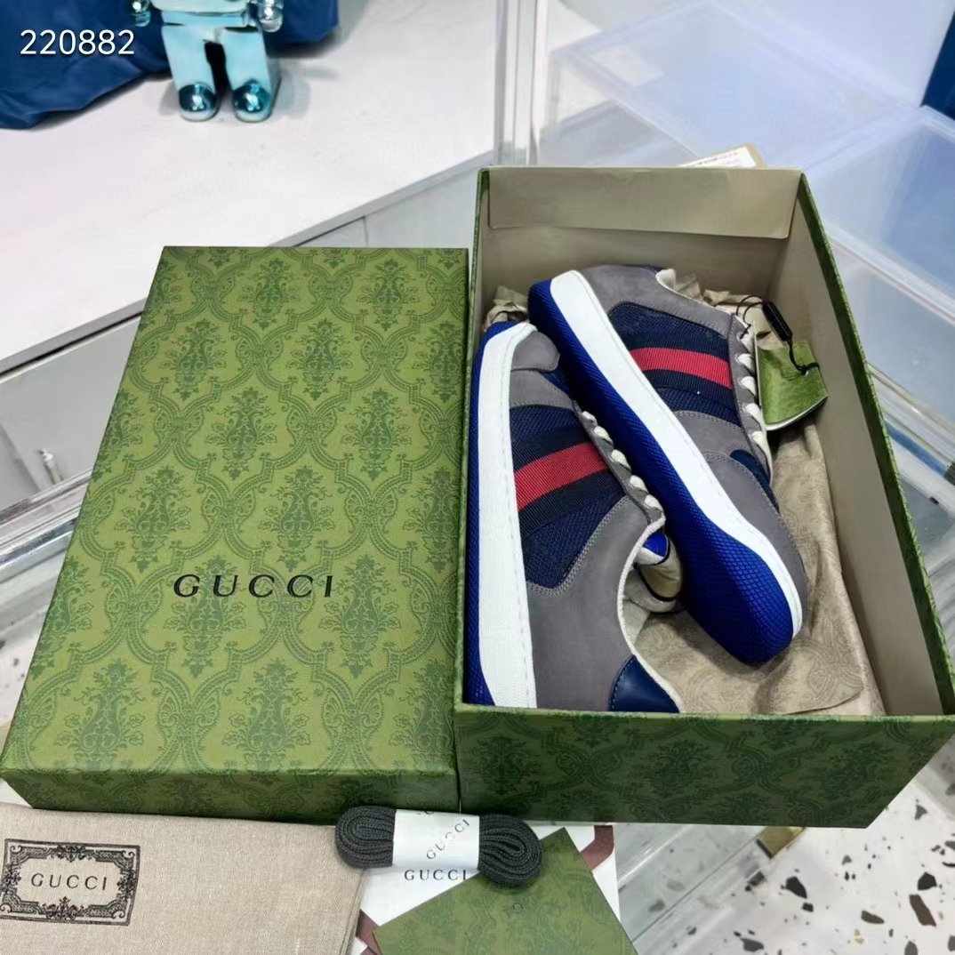 Gucci Unisex GG Screener Sneaker Grey Suede Maxi GG Canvas Bi-Color Rubber Low Heel Style ‎576223 FAA3T 4551 (2)