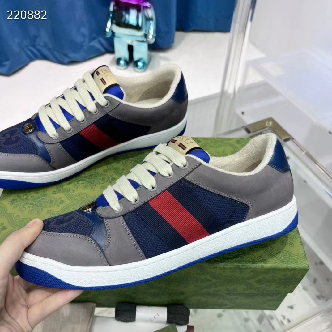 Gucci Unisex GG Screener Sneaker Grey Suede Maxi GG Canvas Bi-Color Rubber Low Heel Style ‎576223 FAA3T 4551 (4)