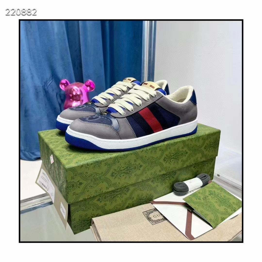 Gucci Unisex GG Screener Sneaker Grey Suede Maxi GG Canvas Bi-Color Rubber Low Heel Style ‎576223 FAA3T 4551 (6)