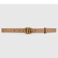 Gucci Unisex GG Thin Belt Double G Buckle Tan Leather 2 CM Width (2)