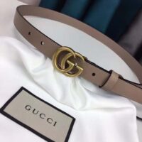 Gucci Unisex GG Thin Belt Double G Buckle Tan Leather 2 CM Width (2)