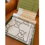 Gucci Unisex GG Wool Jacquard Scarf Ivory Beige Houndstooth Fringe Trim - immagine 3