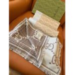 Gucci Unisex GG Wool Jacquard Scarf Ivory Beige Houndstooth Fringe Trim - immagine 8