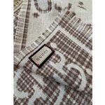 Gucci Unisex GG Wool Jacquard Scarf Ivory Beige Houndstooth Fringe Trim - immagine 12