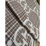 Gucci Unisex GG Wool Jacquard Scarf Ivory Beige Houndstooth Fringe Trim - immagine 9