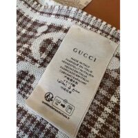 Gucci Unisex GG Wool Jacquard Scarf Ivory Beige Houndstooth Fringe Trim (3)