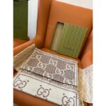 Gucci Unisex GG Wool Jacquard Scarf Ivory Beige Houndstooth Fringe Trim - immagine 7