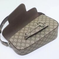 Gucci Unisex Gucci Horsebit 1955 Small Shoulder Bag Beige Ebony GG Supreme Canvas (8)