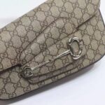 Gucci Unisex Gucci Horsebit 1955 Small Shoulder Bag Beige Ebony GG Supreme Canvas – Bild 6