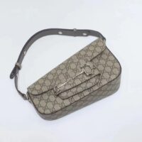 Gucci Unisex Gucci Horsebit 1955 Small Shoulder Bag Beige Ebony GG Supreme Canvas (8)