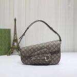 Gucci Unisex Gucci Horsebit 1955 Small Shoulder Bag Beige Ebony GG Supreme Canvas – Bild 2