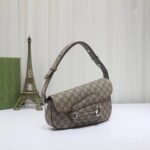 Gucci Unisex Gucci Horsebit 1955 Small Shoulder Bag Beige Ebony GG Supreme Canvas – Bild 3