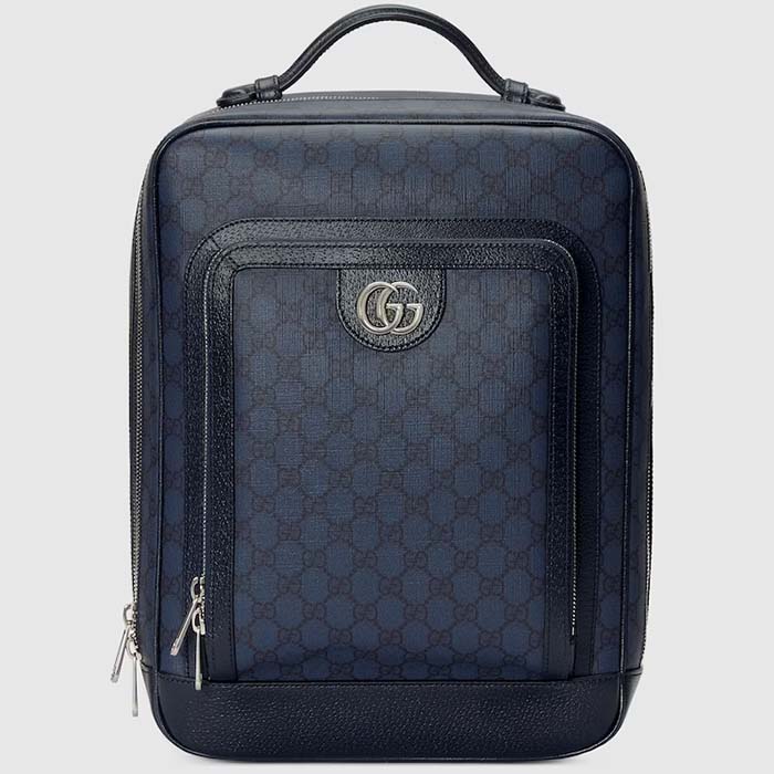 Gucci Unisex Ophidia GG Medium Backpack Navy Blue Black GG Supreme Canvas Double G
