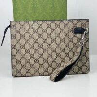 Gucci Unisex Pouch GG Detail Beige Ebony GG Supreme Canvas Blue Leather Style ‎768255 FACQC 9751 (4)