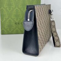 Gucci Unisex Pouch GG Detail Beige Ebony GG Supreme Canvas Blue Leather Style ‎768255 FACQC 9751 (4)