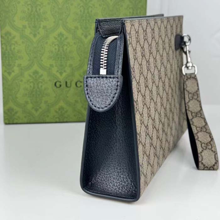 Gucci Unisex Pouch GG Detail Beige Ebony GG Supreme Canvas Blue Leather Style ‎768255 FACQC 9751 (10)