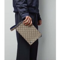 Gucci Unisex Pouch GG Detail Beige Ebony GG Supreme Canvas Blue Leather Style ‎768255 FACQC 9751 (4)