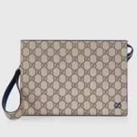 Gucci Unisex Pouch GG Detail Beige Ebony GG Supreme Canvas Blue Leather Style ‎768255 FACQC 9751 (4)