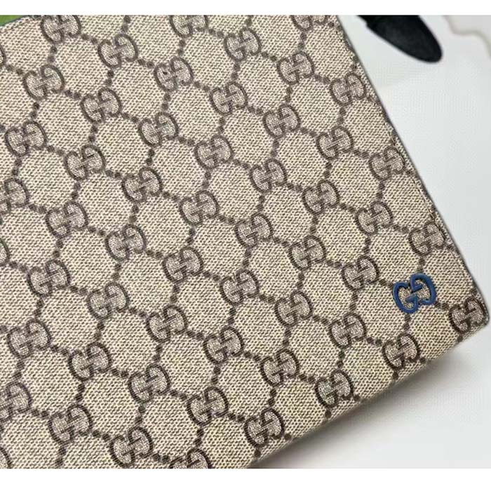 Gucci Unisex Pouch GG Detail Beige Ebony GG Supreme Canvas Blue Leather Style ‎768255 FACQC 9751 (8)