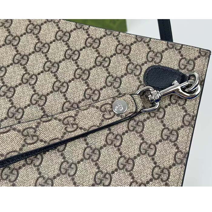 Gucci Unisex Pouch GG Detail Beige Ebony GG Supreme Canvas Blue Leather Style ‎768255 FACQC 9751 (9)