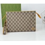 Gucci Unisex Pouch GG Detail Beige Ebony GG Supreme Canvas Yellow Leather Style ‎768255 FACQC 9750 - Image 2