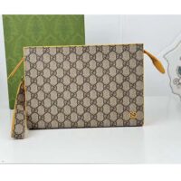 Gucci Unisex Pouch GG Detail Beige Ebony GG Supreme Canvas Yellow Leather Style ‎768255 FACQC 9750 (6)