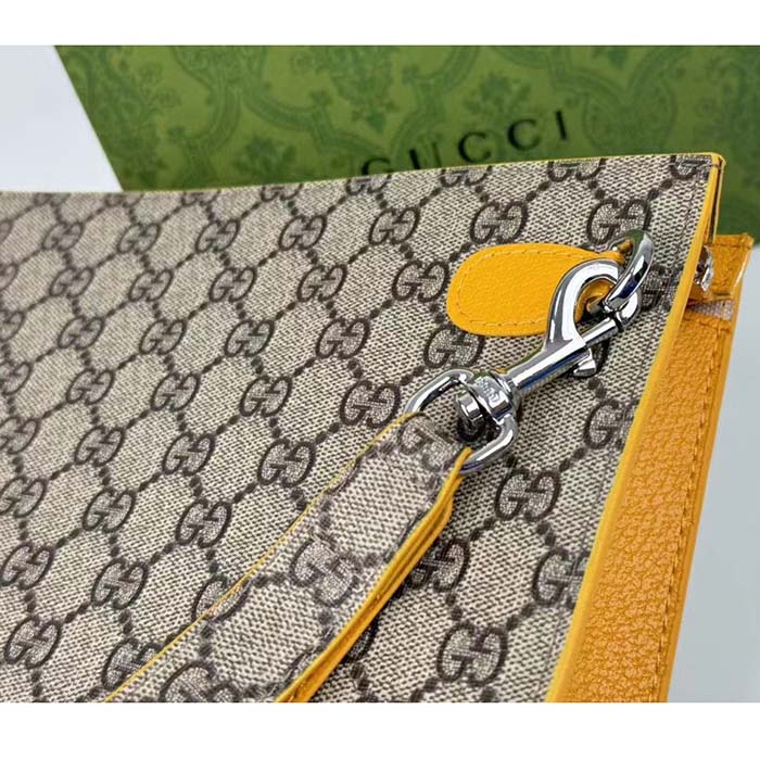 Gucci Unisex Pouch GG Detail Beige Ebony GG Supreme Canvas Yellow Leather Style ‎768255 FACQC 9750 (3)