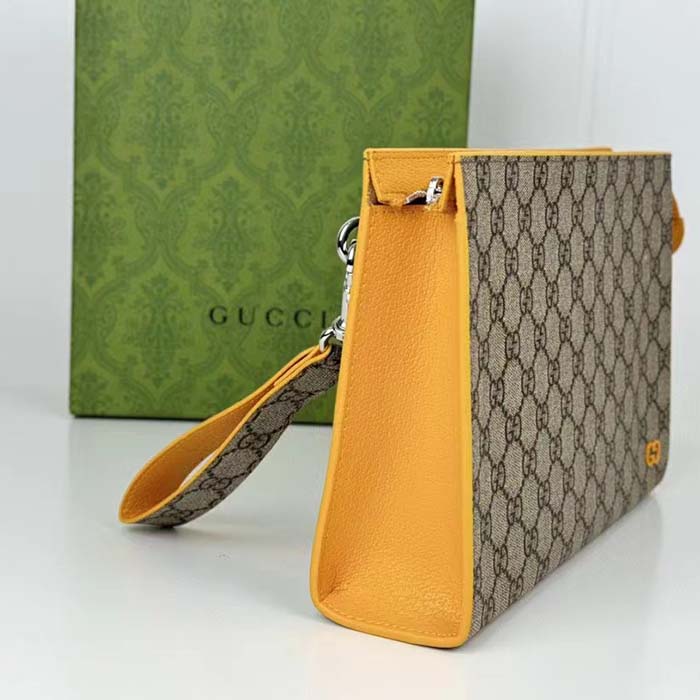 Gucci Unisex Pouch GG Detail Beige Ebony GG Supreme Canvas Yellow Leather Style ‎768255 FACQC 9750 (4)