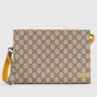 Gucci Unisex Pouch GG Detail Beige Ebony GG Supreme Canvas Yellow Leather Style ‎768255 FACQC 9750 (6)