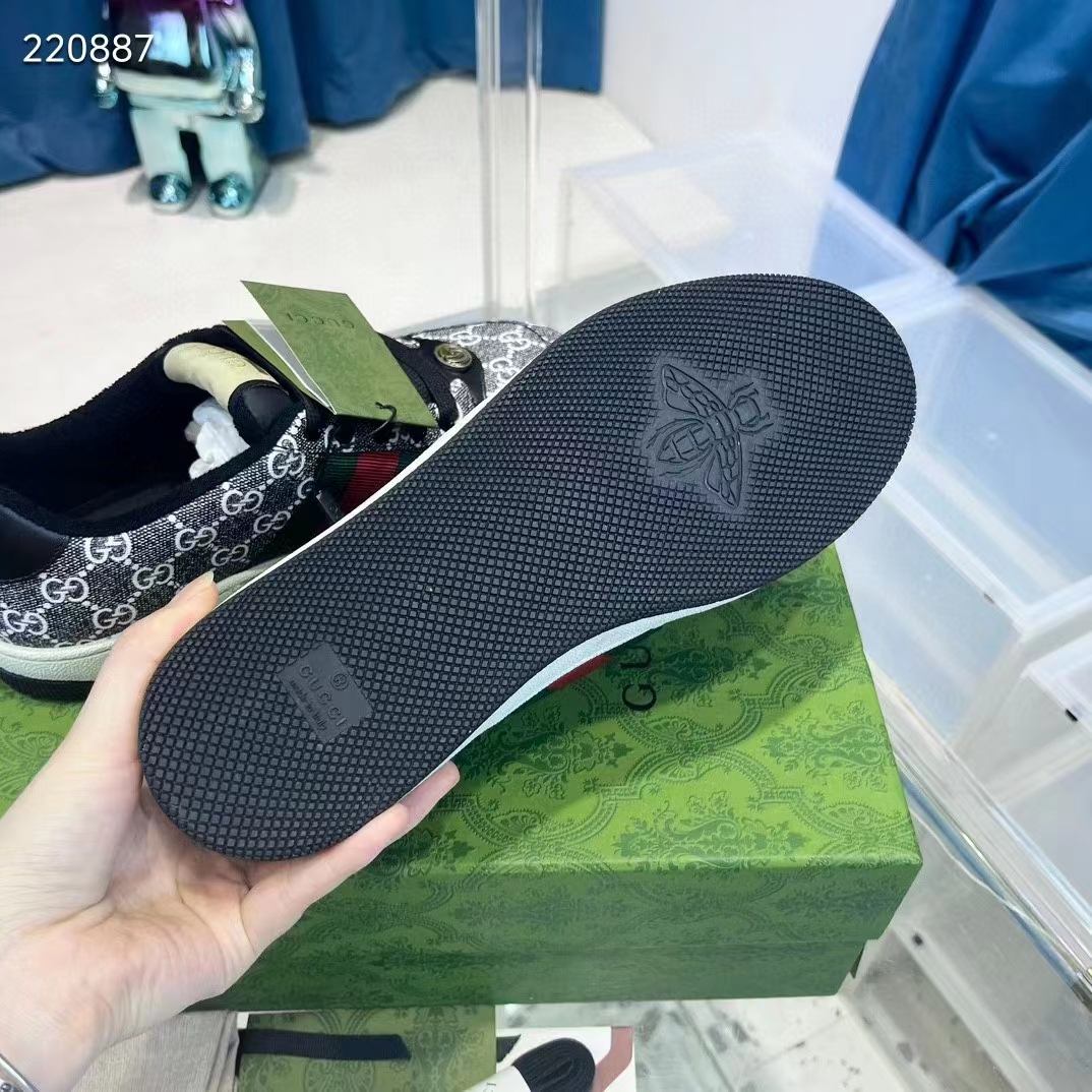 Gucci Unisex Screener Sneaker Black Grey GG Supreme Canvas Rubber Sole Low Heel Style ‎763525 FACMI 8444 (2)