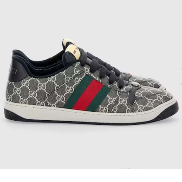 Gucci Unisex Screener Sneaker Black Grey GG Supreme Canvas Rubber Sole Low Heel Style ‎763525 FACMI 8444
