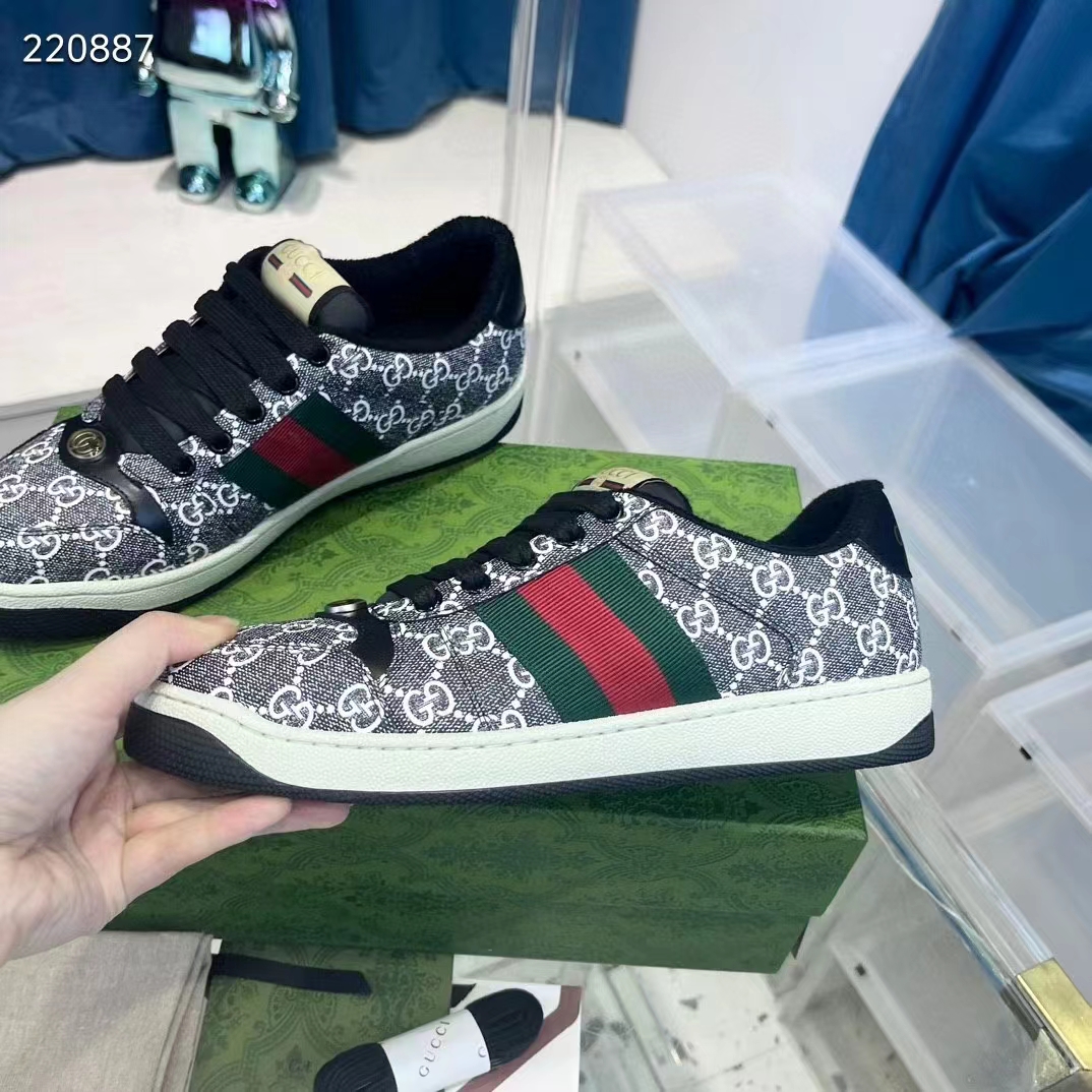 Gucci Unisex Screener Sneaker Black Grey GG Supreme Canvas Rubber Sole Low Heel Style ‎763525 FACMI 8444 (9)