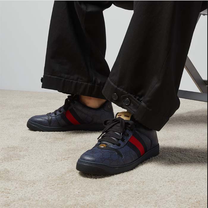 Gucci Unisex Screener Sneaker Dark Blue GG Supreme Canvas Rubber Sole Low Heel Style ‎763525 FACMI 8443 (4)