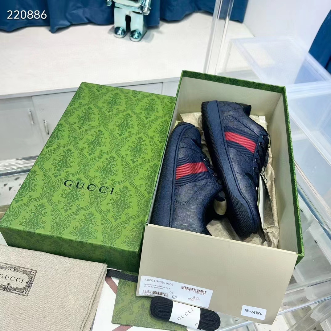 Gucci Unisex Screener Sneaker Dark Blue GG Supreme Canvas Rubber Sole Low Heel Style ‎763525 FACMI 8443 (5)
