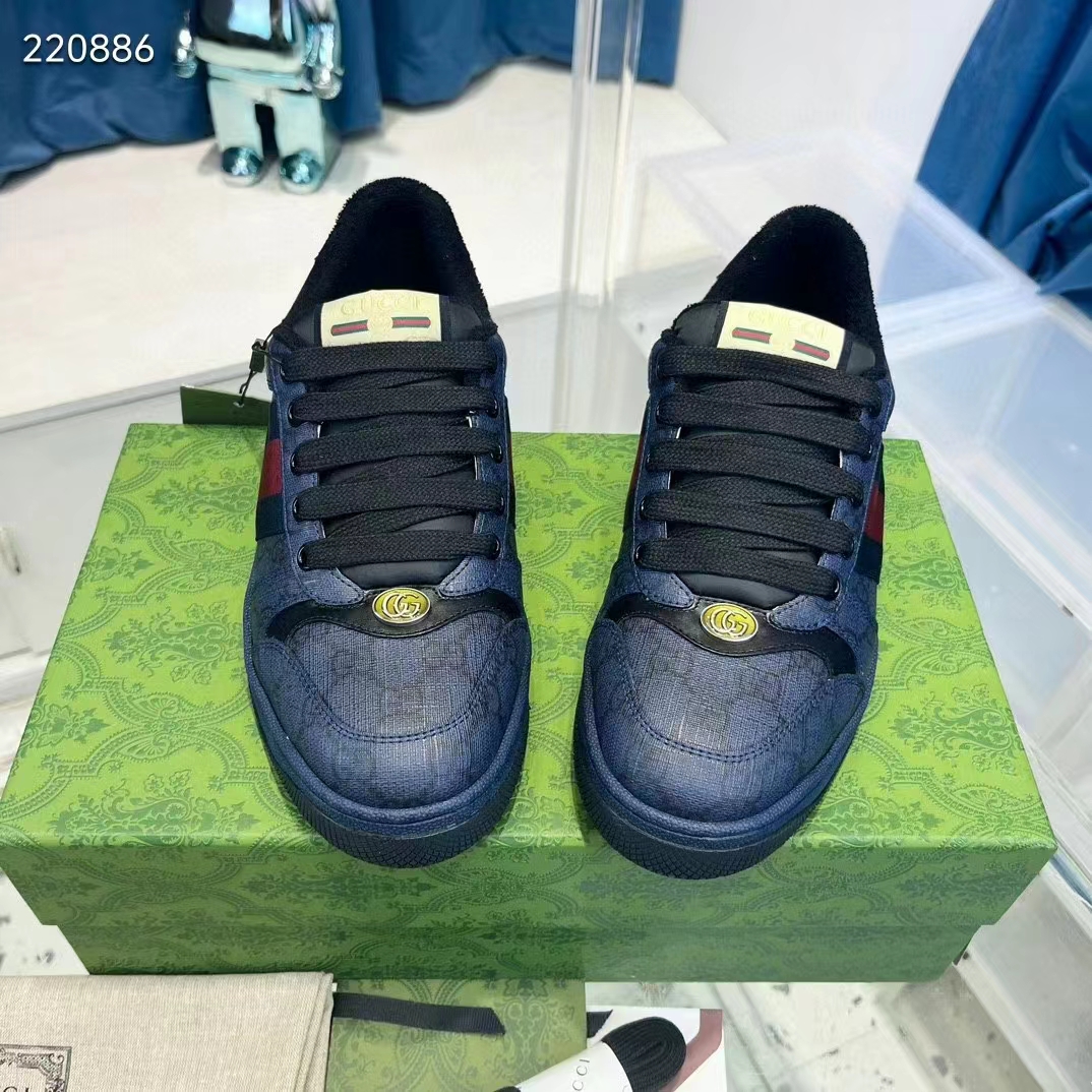 Gucci Unisex Screener Sneaker Dark Blue GG Supreme Canvas Rubber Sole Low Heel Style ‎763525 FACMI 8443 (7)