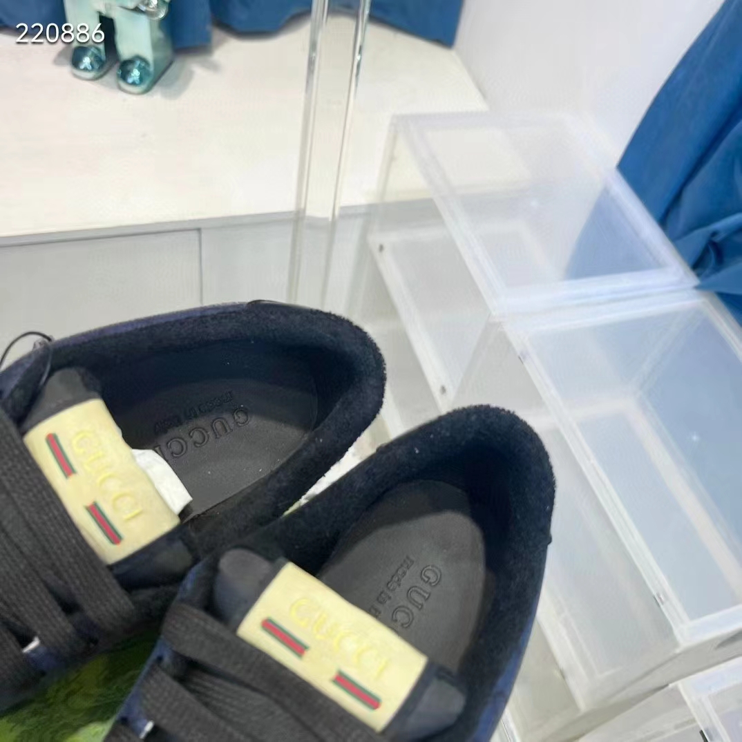 Gucci Unisex Screener Sneaker Dark Blue GG Supreme Canvas Rubber Sole Low Heel Style ‎763525 FACMI 8443 (8)