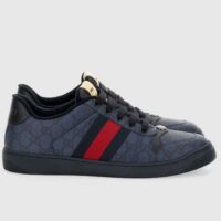 Gucci Unisex Screener Sneaker Dark Blue GG Supreme Canvas Rubber Sole Low Heel Style ‎763525 FACMI 8443 (9)