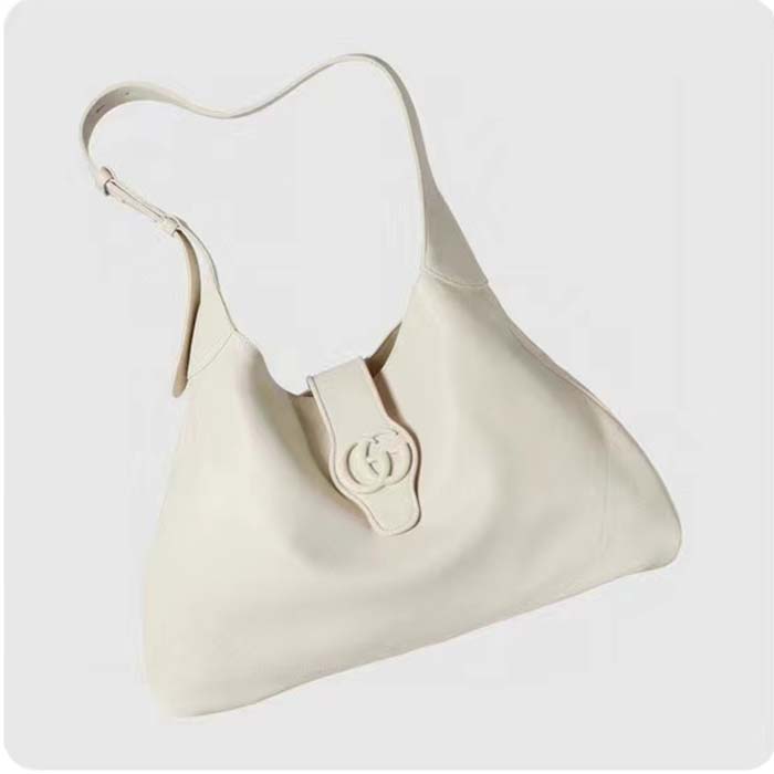 Gucci Women GG Aphrodite Large Shoulder Bag White Soft Leather Moiré Lining