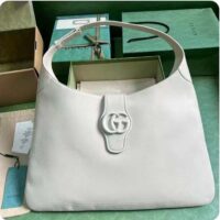 Gucci Women GG Aphrodite Large Shoulder Bag White Soft Leather Moiré Lining (2)