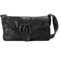Gucci Women GG Aphrodite Shoulder Bag Black Soft Leather Magnetic Closure Double G (1)