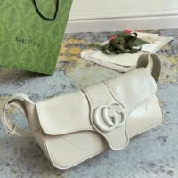 Gucci Women GG Aphrodite Shoulder Bag White Soft Leather Magnetic Closure Double G (3)