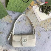 Gucci Women GG Aphrodite Shoulder Bag White Soft Leather Magnetic Closure Double G (3)