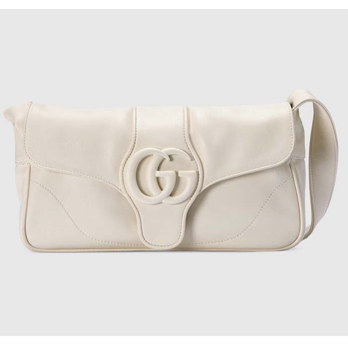 Gucci Women GG Aphrodite Shoulder Bag White Soft Leather Magnetic Closure Double G